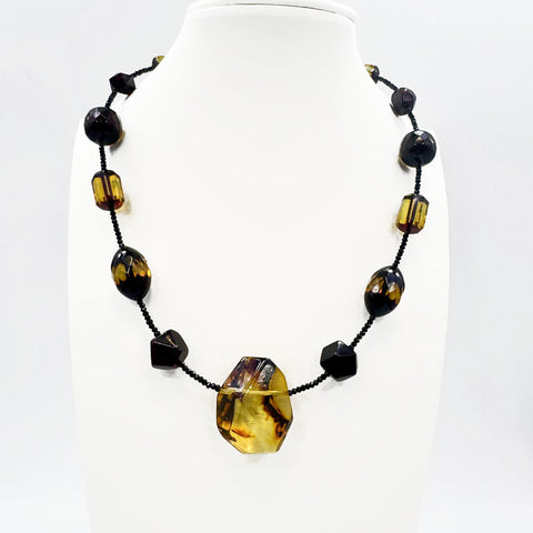 Multi-Color Amber Olive & Barrel Beads Necklace