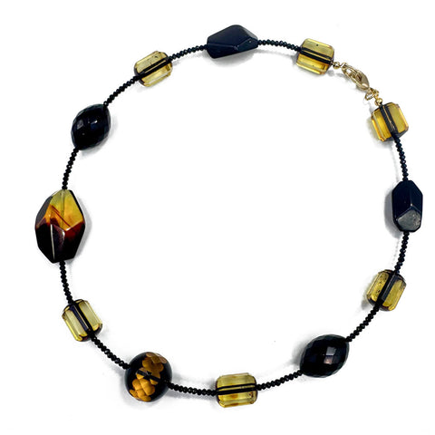 Multi-Color Amber Olive & Barrel Beads Necklace