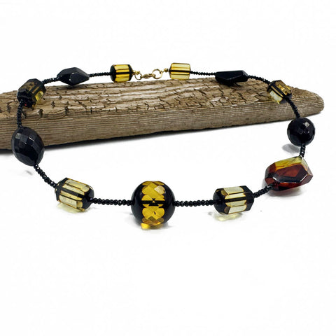 Multi-Color Amber Olive & Barrel Beads Necklace