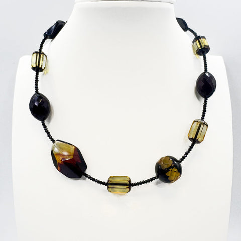 Multi-Color Amber Olive & Barrel Beads Necklace