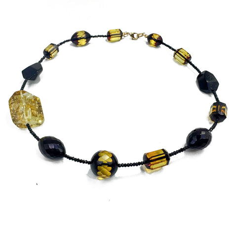 Multi-Color Amber Olive & Barrel Beads Necklace