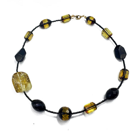 Multi-Color Amber Olive & Barrel Beads Necklace