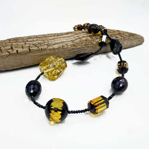Multi-Color Amber Olive & Barrel Beads Necklace