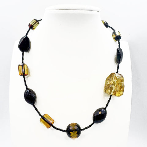Multi-Color Amber Olive & Barrel Beads Necklace
