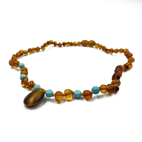 "KIDDO" Cognac Amber Baroque Beads Baby Necklace