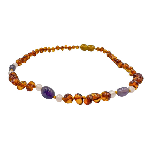 "KIDDO" Cognac Amber Baroque Beads Baby Necklace