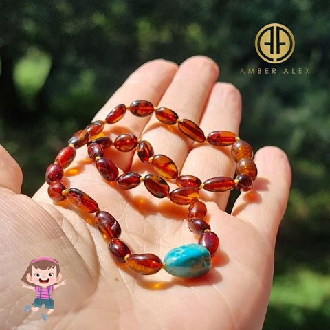 "KIDDO" Dark Cognac Amber Small Nugget Baby Necklace