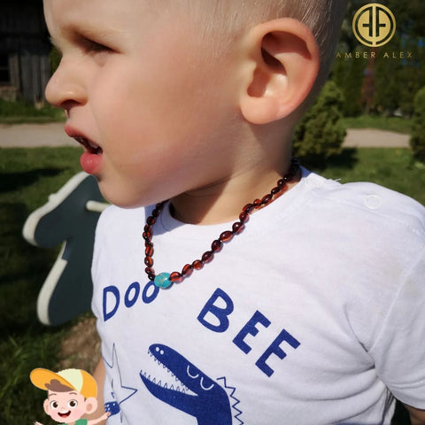 "KIDDO" Dark Cognac Amber Small Nugget Baby Necklace