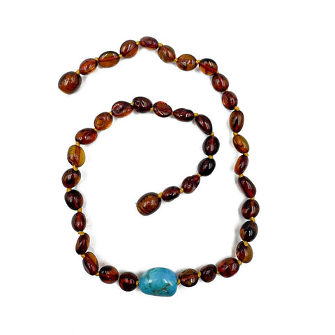 "KIDDO" Dark Cognac Amber Small Nugget Baby Necklace