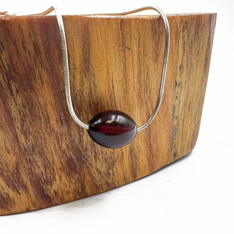 Cherry Amber Olive Pendant & Chain Necklace Sterling Silver