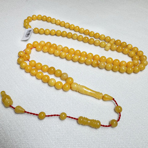 Yellow With White Amber Round Shape 8 mm Islamic Prayer Beads