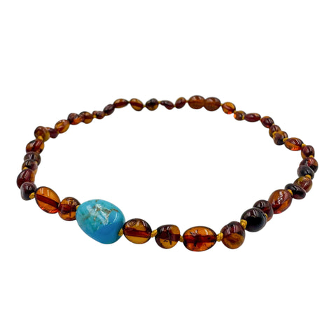 "KIDDO" Dark Cognac Amber Small Nugget Baby Necklace
