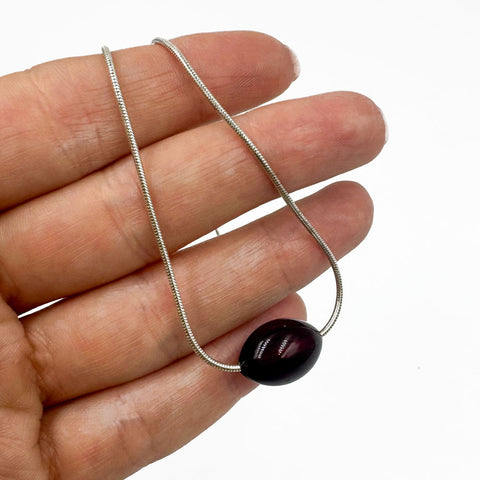 Cherry Amber Olive Pendant & Chain Necklace Sterling Silver