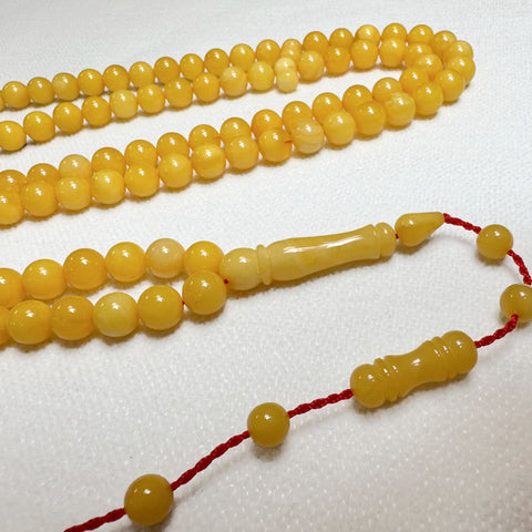 Yellow With White Amber Round Shape 8 mm Islamic Prayer Beads