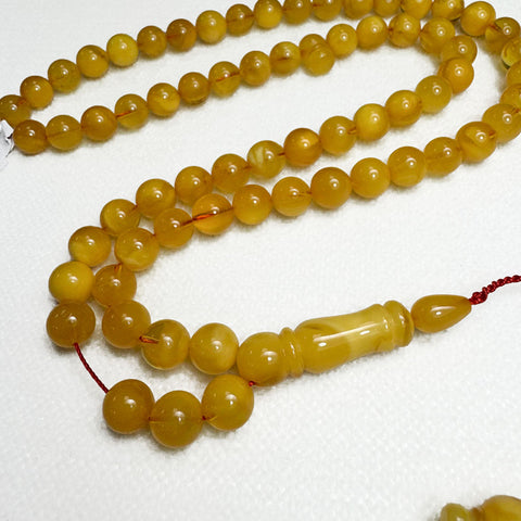 Yellow With Transparent Amber Round Shape 8.5 mm Islamic Prayer Beads