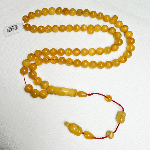 Yellow With Transparent Amber Round Shape 8.5 mm Islamic Prayer Beads