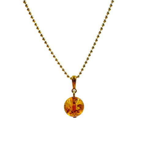 Cognac Amber Round Bead Pendant Chain Necklace 14k Gold Plated
