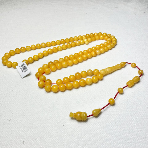 Yellow With White Amber Round Shape 8 mm Islamic Prayer Beads