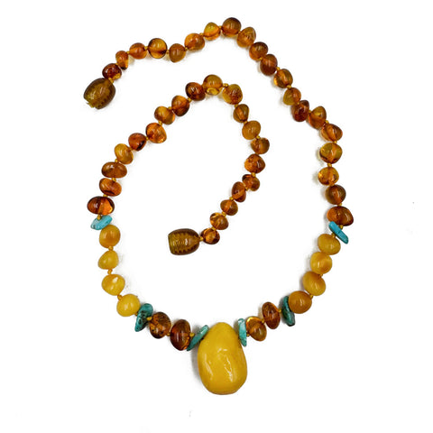 "KIDDO" Milky & Cognac Amber Baroque Beads Baby Necklace
