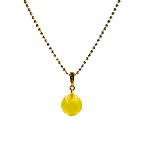 Lemon Amber Round Bead Pendant Chain Necklace 14k Gold Plated