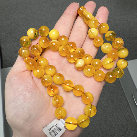 Yellow Cloudy Amber Round Shape 11 mm Islamic Prayer Beads
