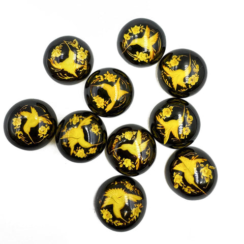 Cherry Amber Engraved Hummingbird Round Shape Cabochons