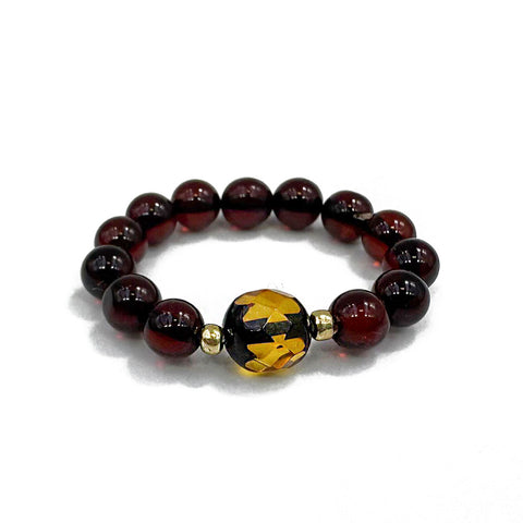 Cherry Amber Round Bead Stretch Ring