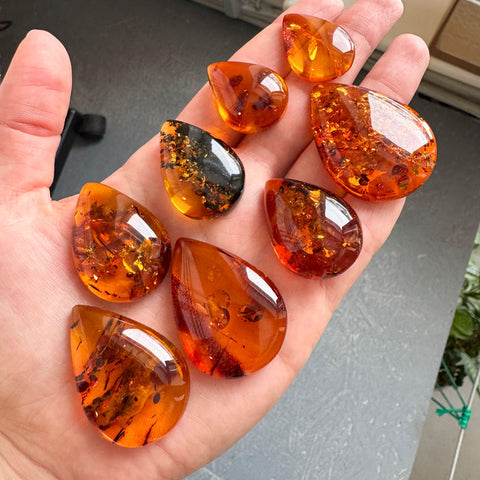 Cognac Amber Drop Shape Cabochons