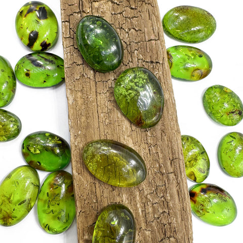 Green Amber Handmade Free Shape Cabochons