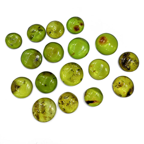 Green Amber Handmade Round Shape Cabochons