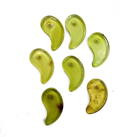 Green Amber Magatama Beads