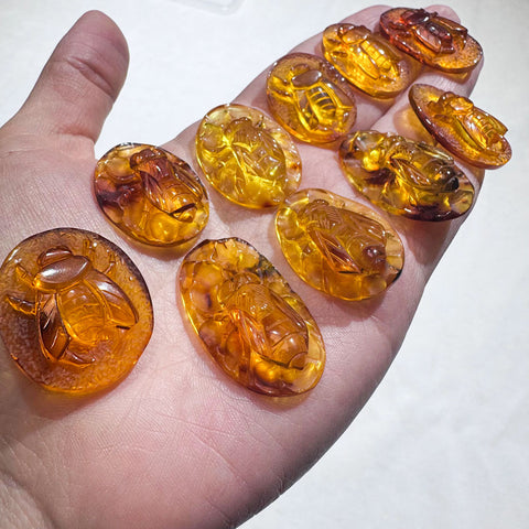 Cognac Amber Carved Bee Cabochons