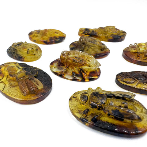 Cognac Amber Carved Bee Cabochons