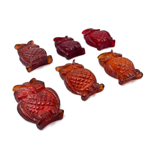 Cognac & Red Amber Handmade Carved Owl Cabochons