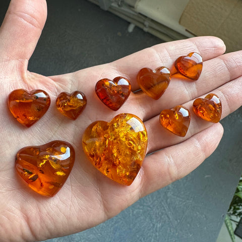 Cognac Amber Heart Free Shape Cabochons