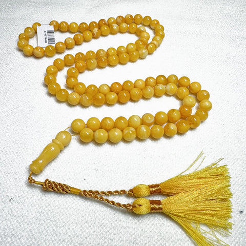 Yellow with White Amber Round Shape 8 mm Islamic Prayer Beads