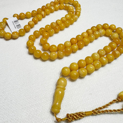 Yellow with White Amber Round Shape 8 mm Islamic Prayer Beads