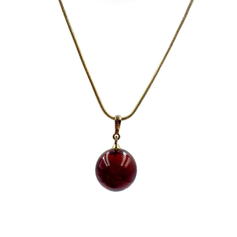 Cherry Amber Round Bead Pendant Chain Necklace 14k Gold Plated