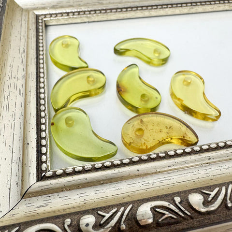 Green Amber Magatama Beads