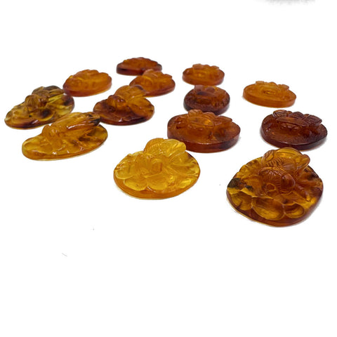 Cognac Amber Carved Bee Cabochons
