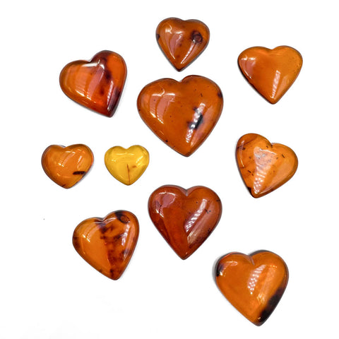 Cognac Amber Handmade Heart Shape Cabochons