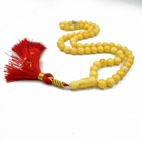 Yellow With White Amber Round Shape 10.5 mm Islamic Rosary Beads