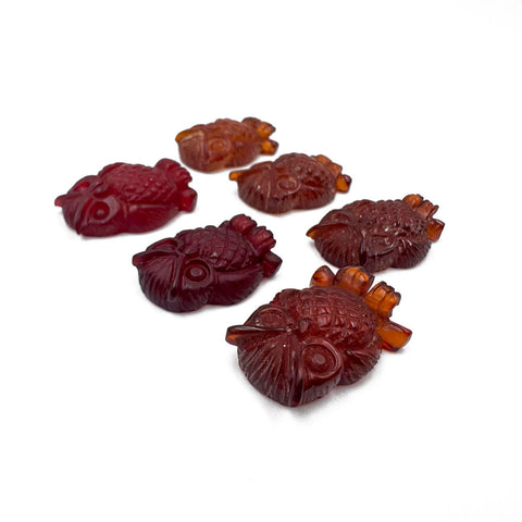 Cognac & Red Amber Handmade Carved Owl Cabochons