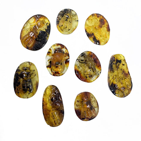 Cognac Amber Carved Bee Cabochons