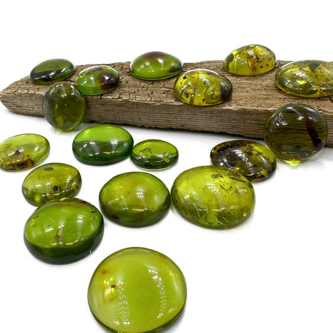 Green Amber Handmade Round Shape Cabochons