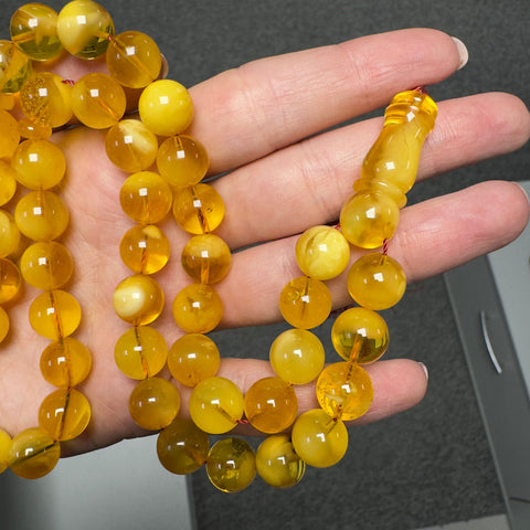 Yellow Cloudy Amber Round Shape 11 mm Islamic Prayer Beads