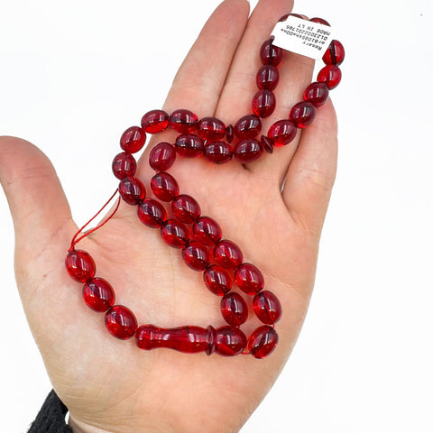 Red Amber Olive Shape Beads 8.5x10 mm Islamic Prayer Beads