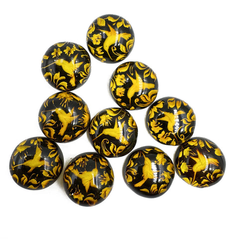 Cherry Amber Engraved Hummingbird Round Shape Cabochons