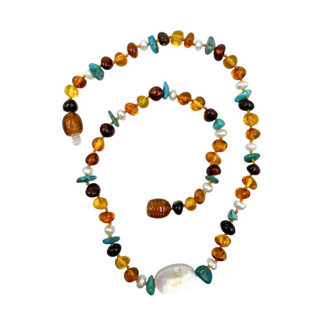 "KIDDO" Multi-Color Amber Baroque Beads Baby Necklace