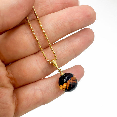 SPARKLING ELEGANCE Two-toned Amber Faceted Round Pendant Chain Necklace 14K Gold Plated